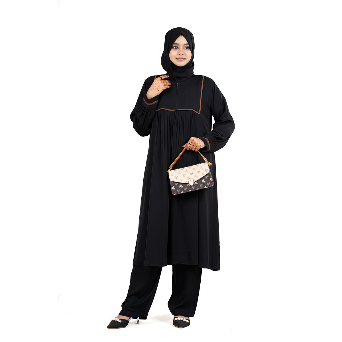 Meera Co-ords | Brown, Teal Green & Black