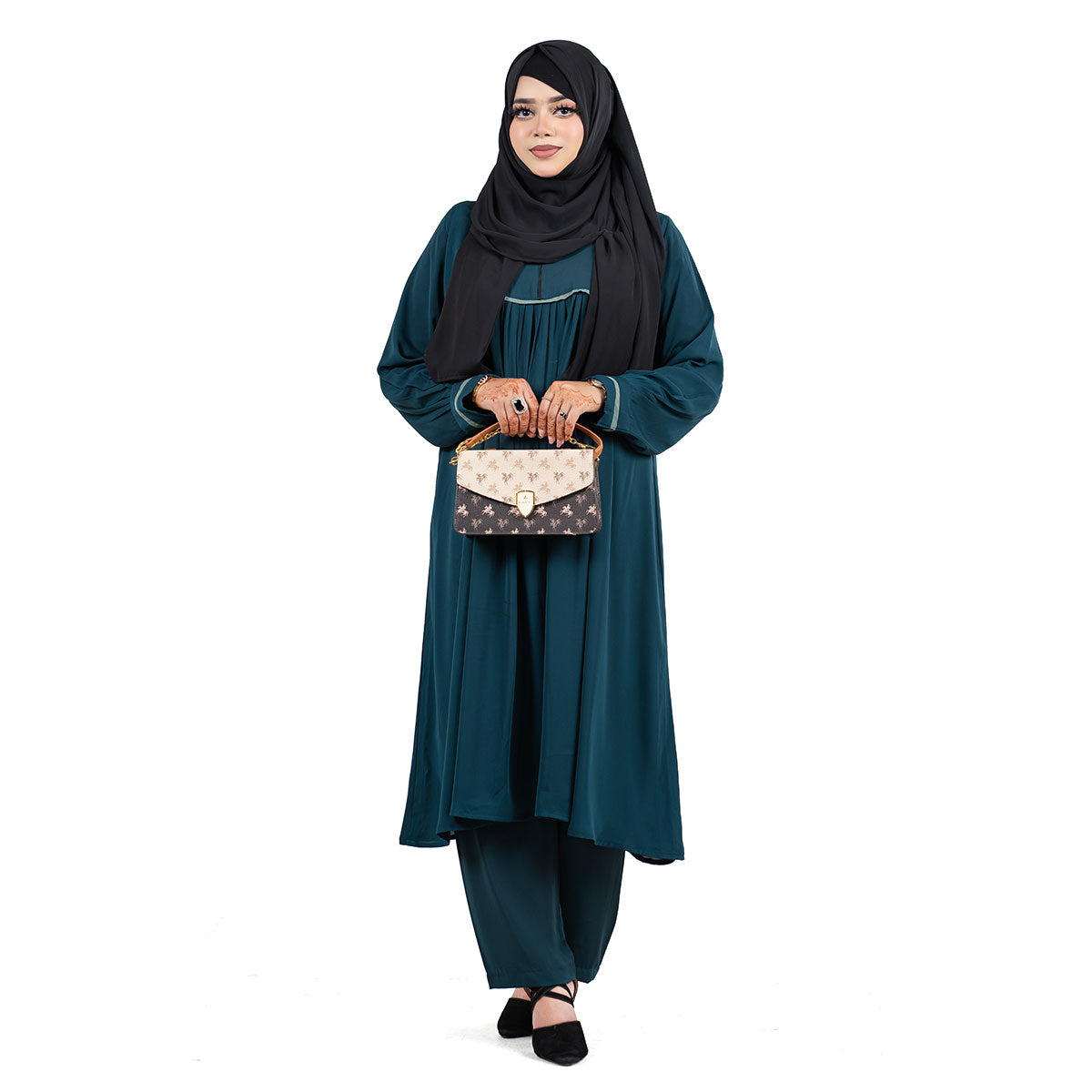 Meera Co-ords | Brown, Teal Green & Black