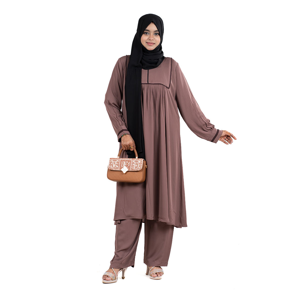 Meera Co-ords | Brown, Teal Green & Black